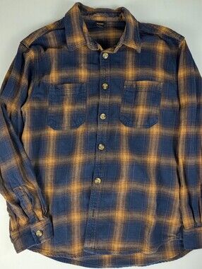 Brahma Men's Large Blue and Gold Plaid Button-Up Shirt Large